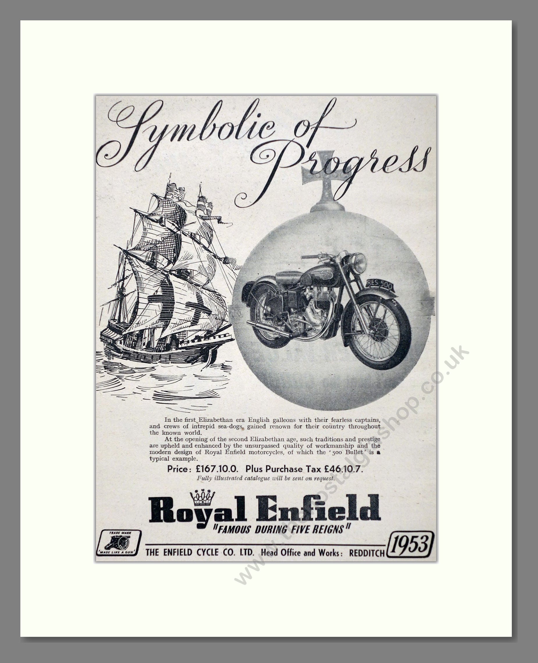 Royal Enfield - 500 Bullet. Vintage Advert 1953 (ref AD67342)