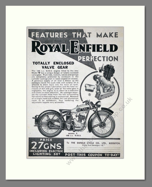 Royal Enfield - Totally Enclosed Valve Gear. Vintage Advert 1934 (ref AD67343)