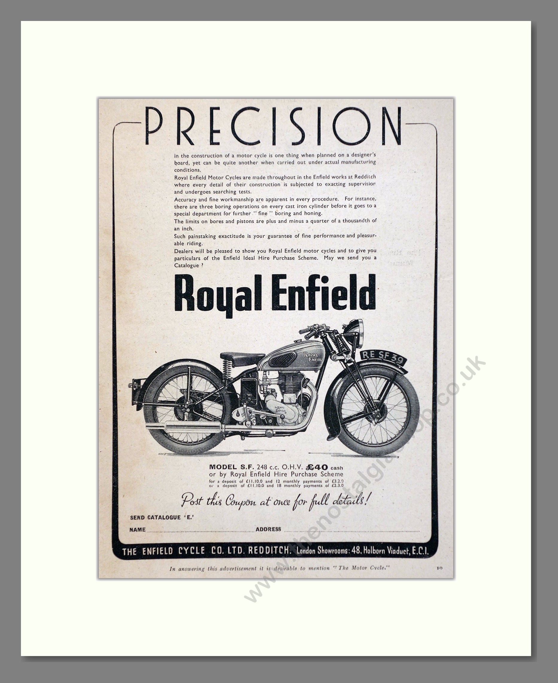 Royal Enfield - Model SF. Vintage Advert 1939 (ref AD67346)