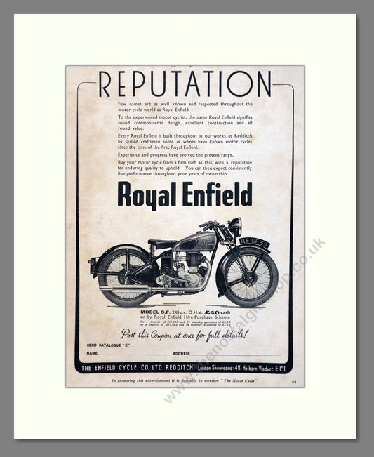Royal Enfield - Model SF. Vintage Advert 1939 (ref AD67348)