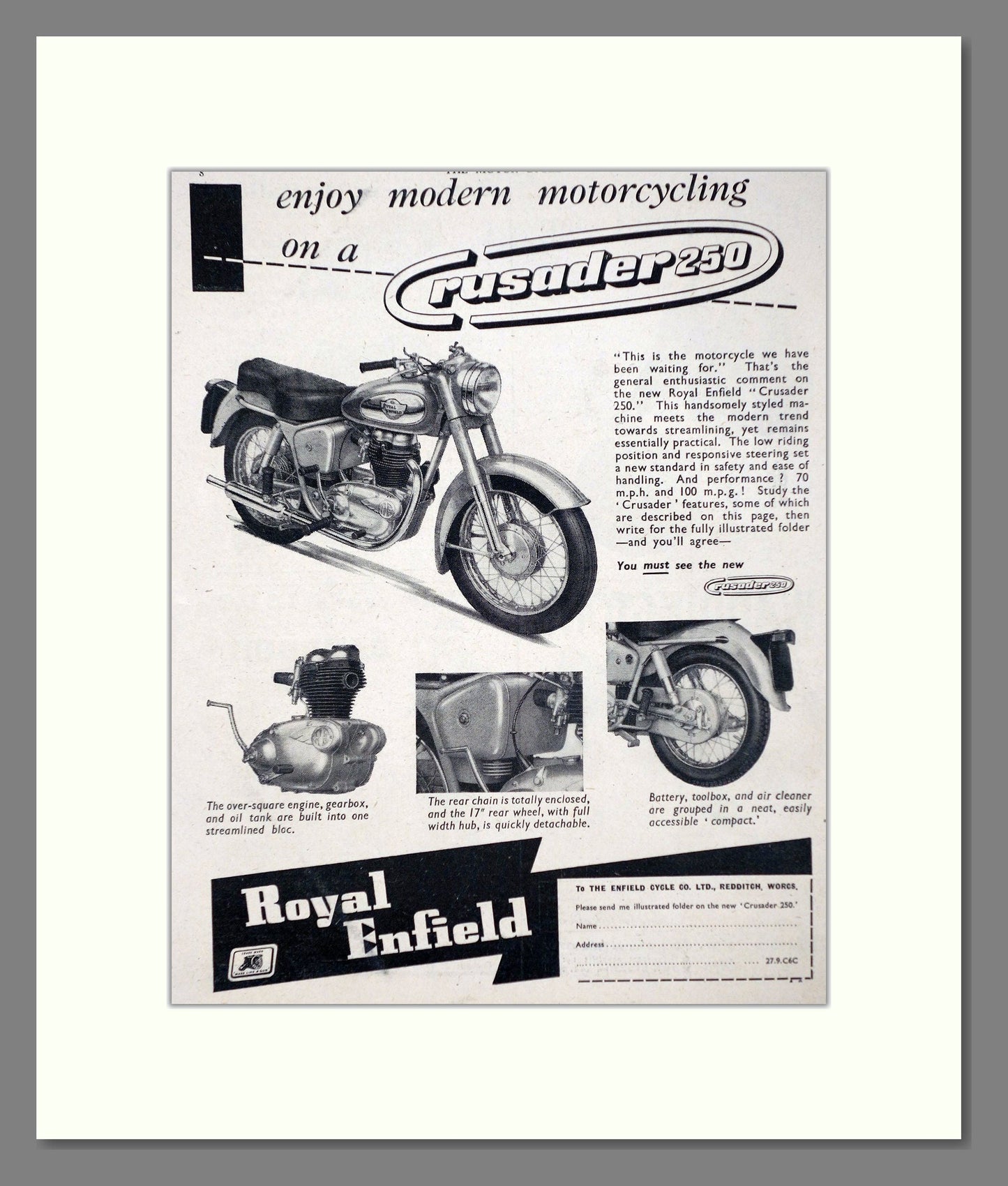 Royal Enfield - Crusader 250. Vintage Advert 1956 (ref AD67351)