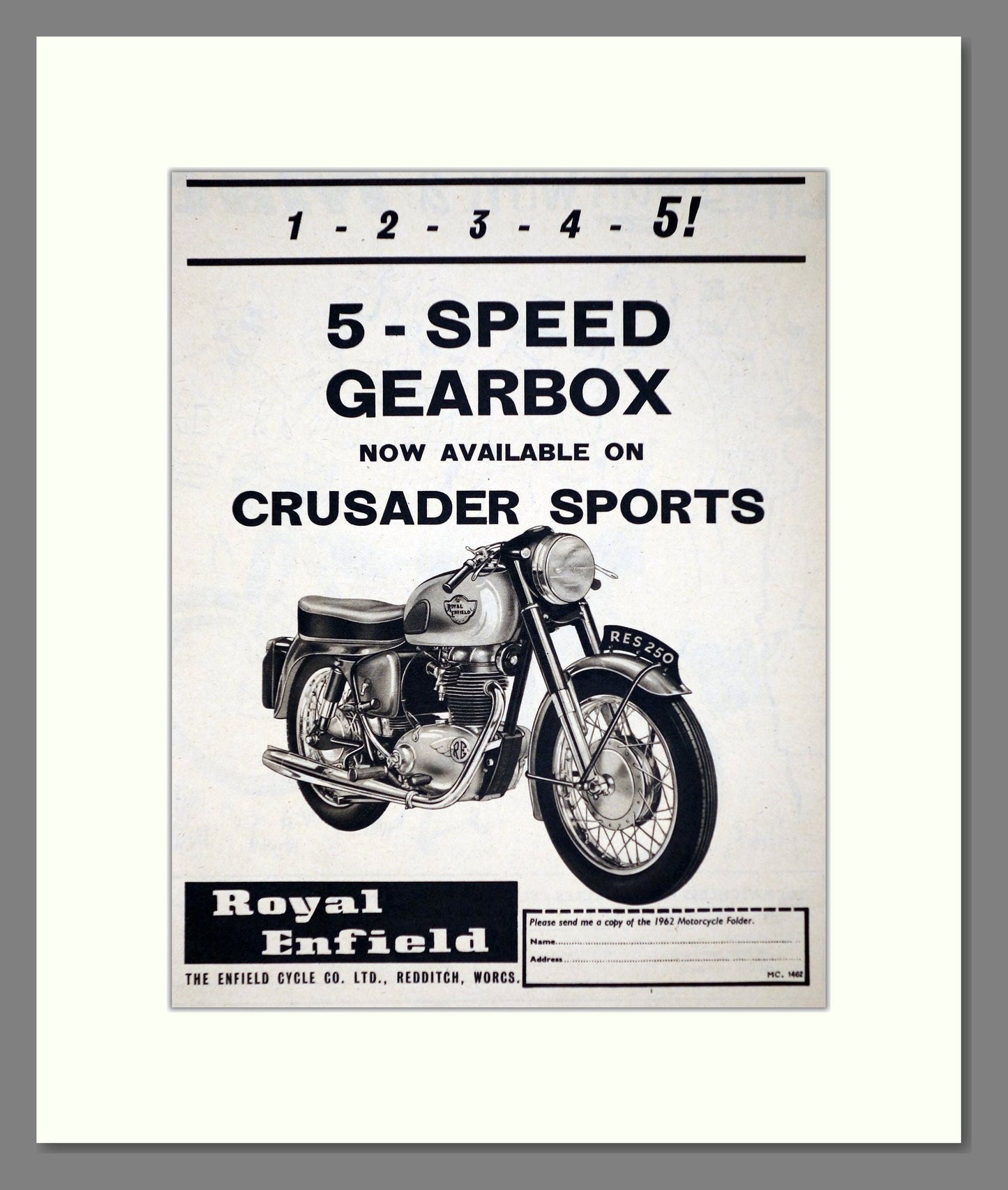 Royal Enfield - Crusader Sports New Gearbox. Vintage Advert 1962 (ref AD67355)