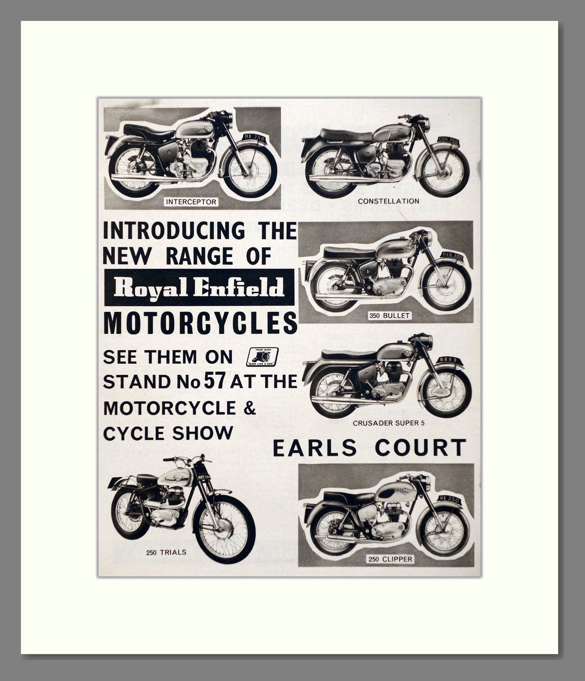 Royal Enfield - New Range At Earl's Court. Vintage Advert 1962 (ref AD67358)