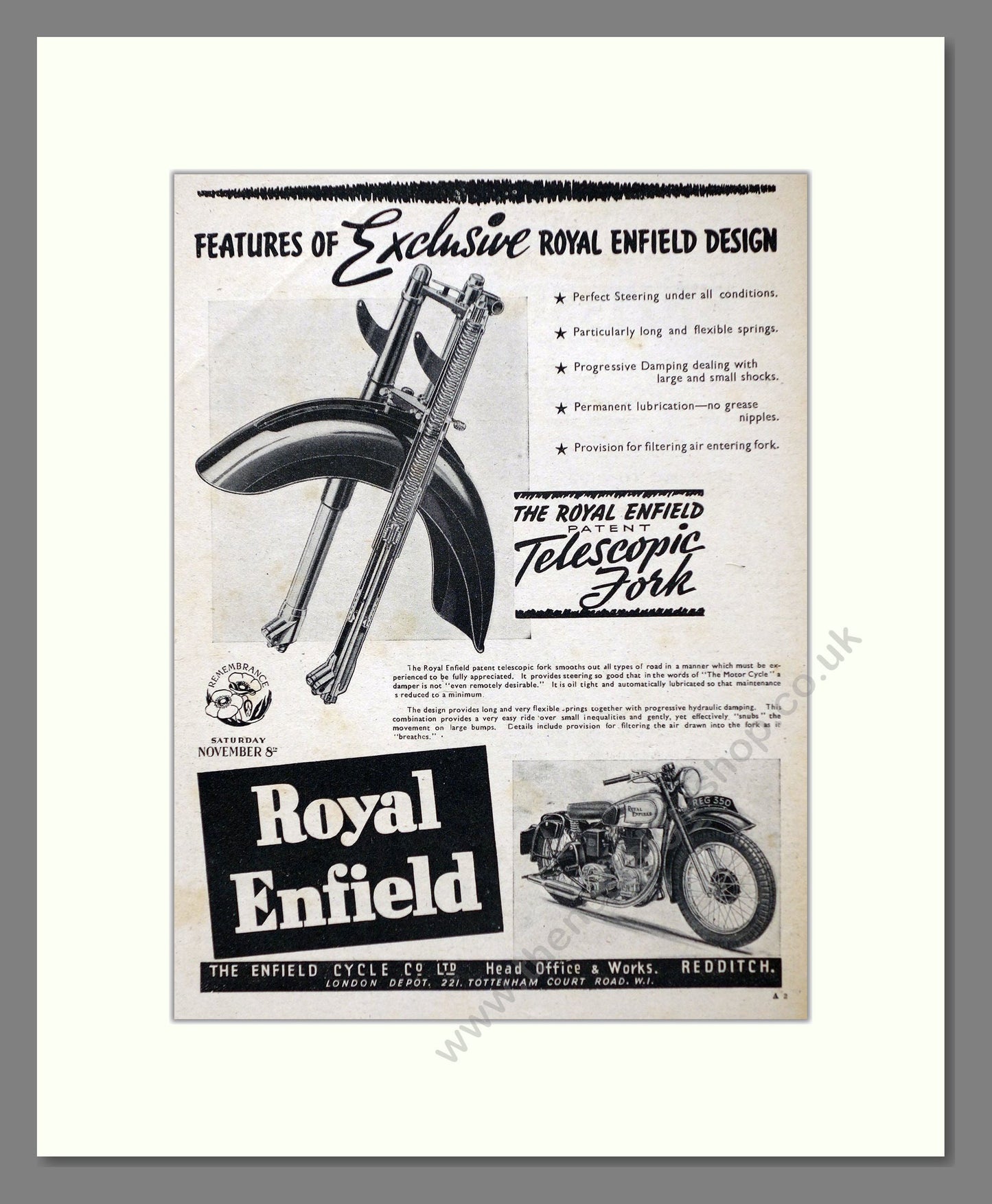 Royal Enfield - Telescopic Fork. Vintage Advert 1947 (ref AD67360)