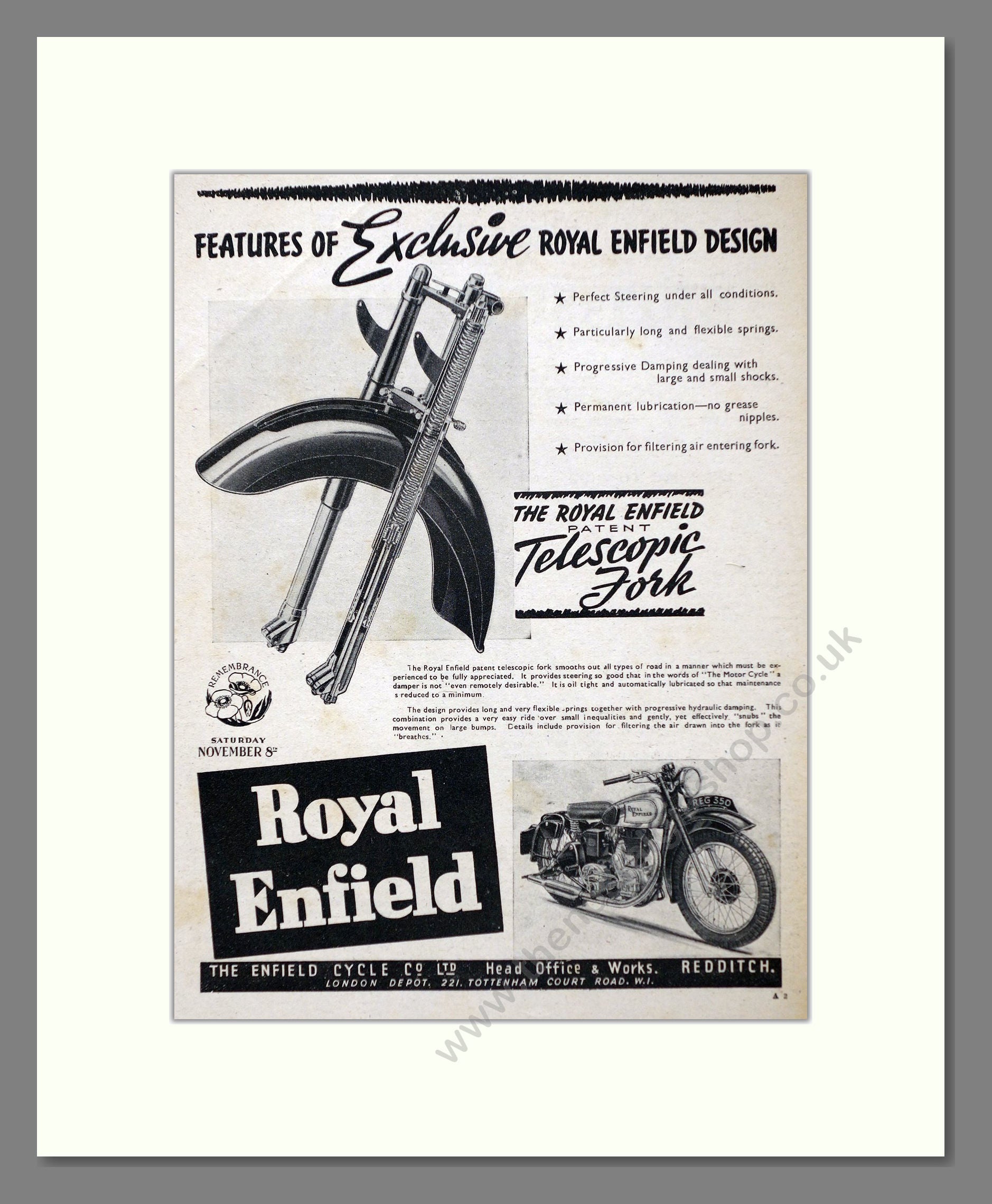 Royal Enfield - Telescopic Fork. Vintage Advert 1947 (ref AD67360)