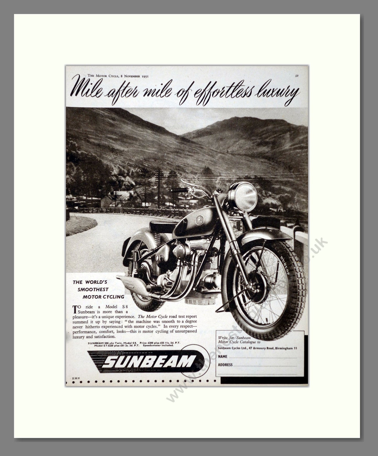 Sunbeam - Model S8. Vintage Advert 1951 (ref AD67363)