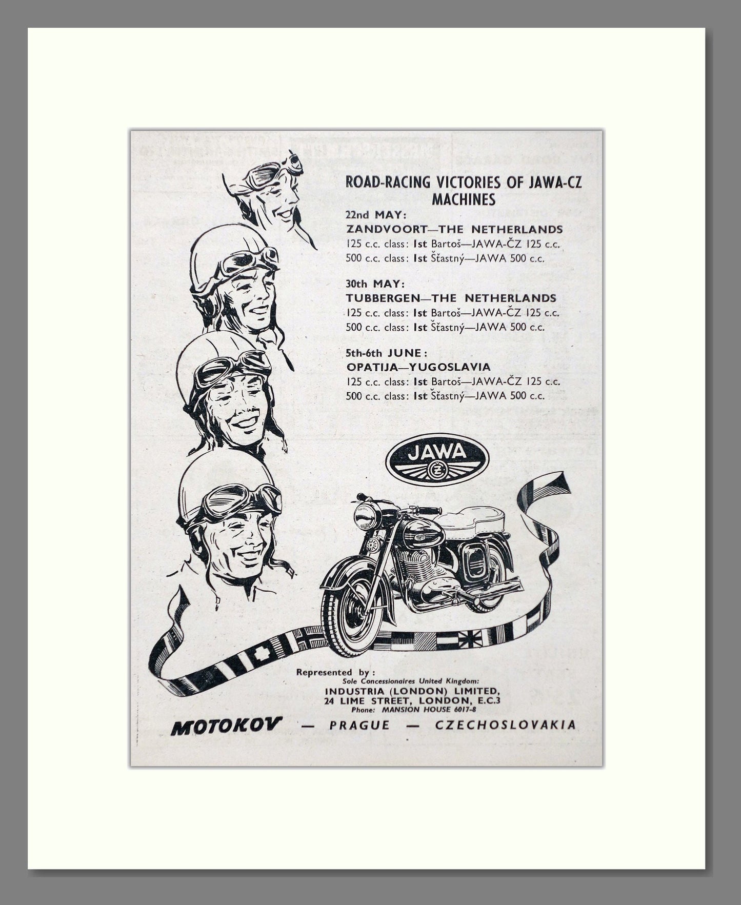 Jawa - Road Race Victories. Vintage Advert 1955 (ref AD67368)