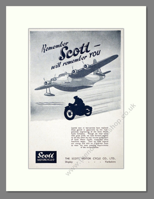 Scott Motorcyles - Scott Will Remember You. Vintage Advert 1944 (ref AD67375)