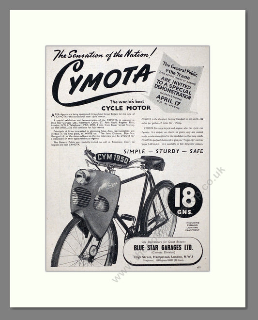 Cymota - Cycle Motor. Vintage Advert 1950 (ref AD67376)