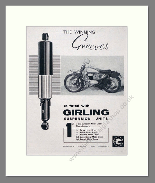 Greeves - Girling Suspension Units. Vintage Advert 1960 (ref AD67378)