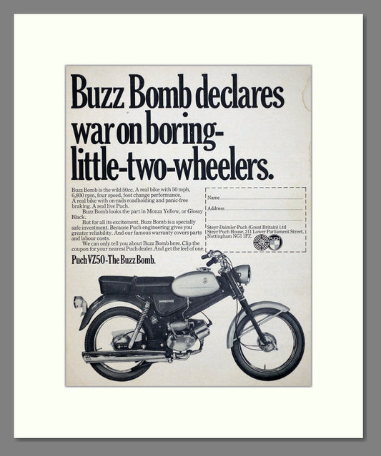 Puch - VZ50 Buzz Bomb. Vintage Advert 1970 (ref AD67380)