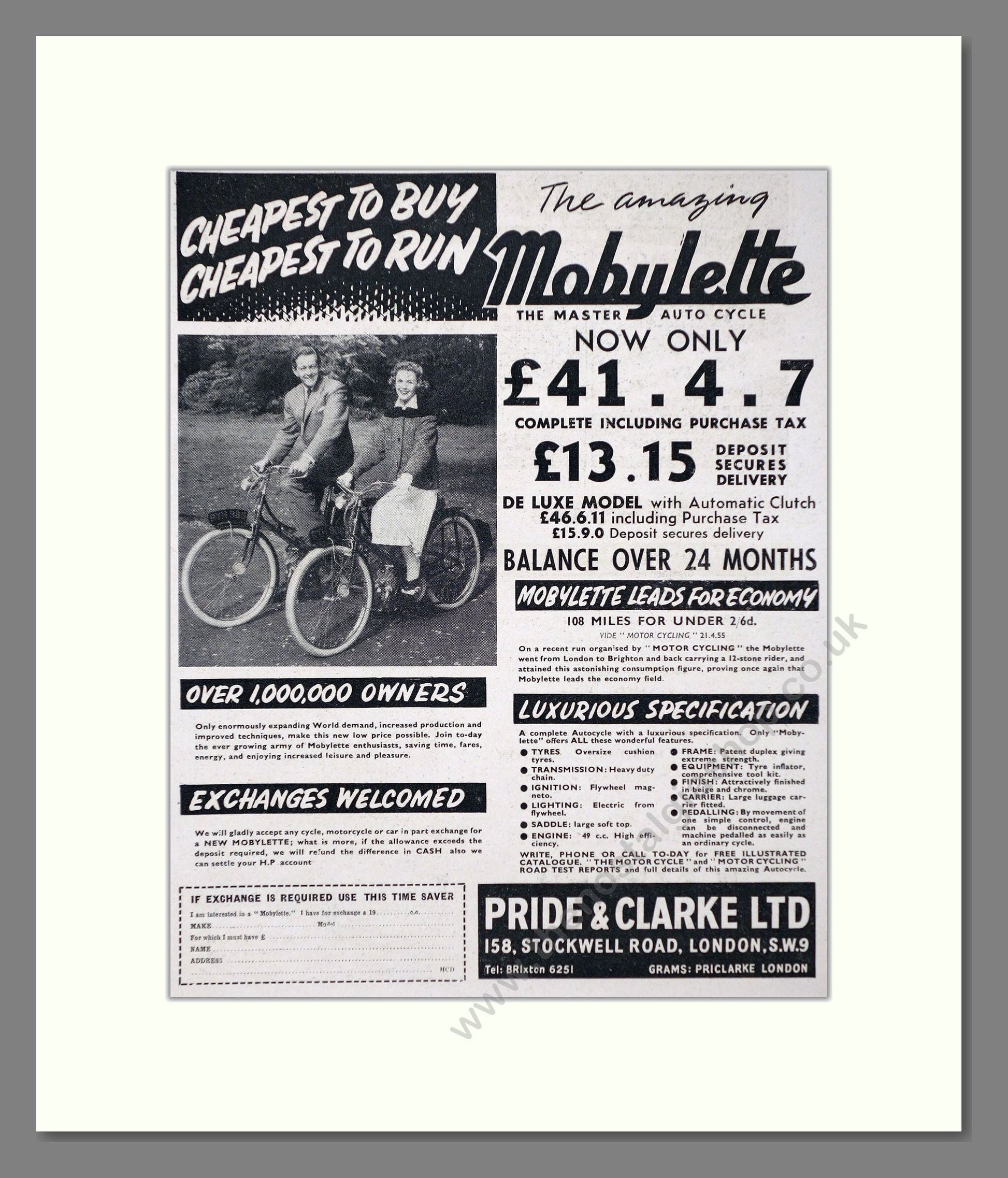 Mobylette - Master Auto Cycle. Vintage Advert 1955 (ref AD67381)