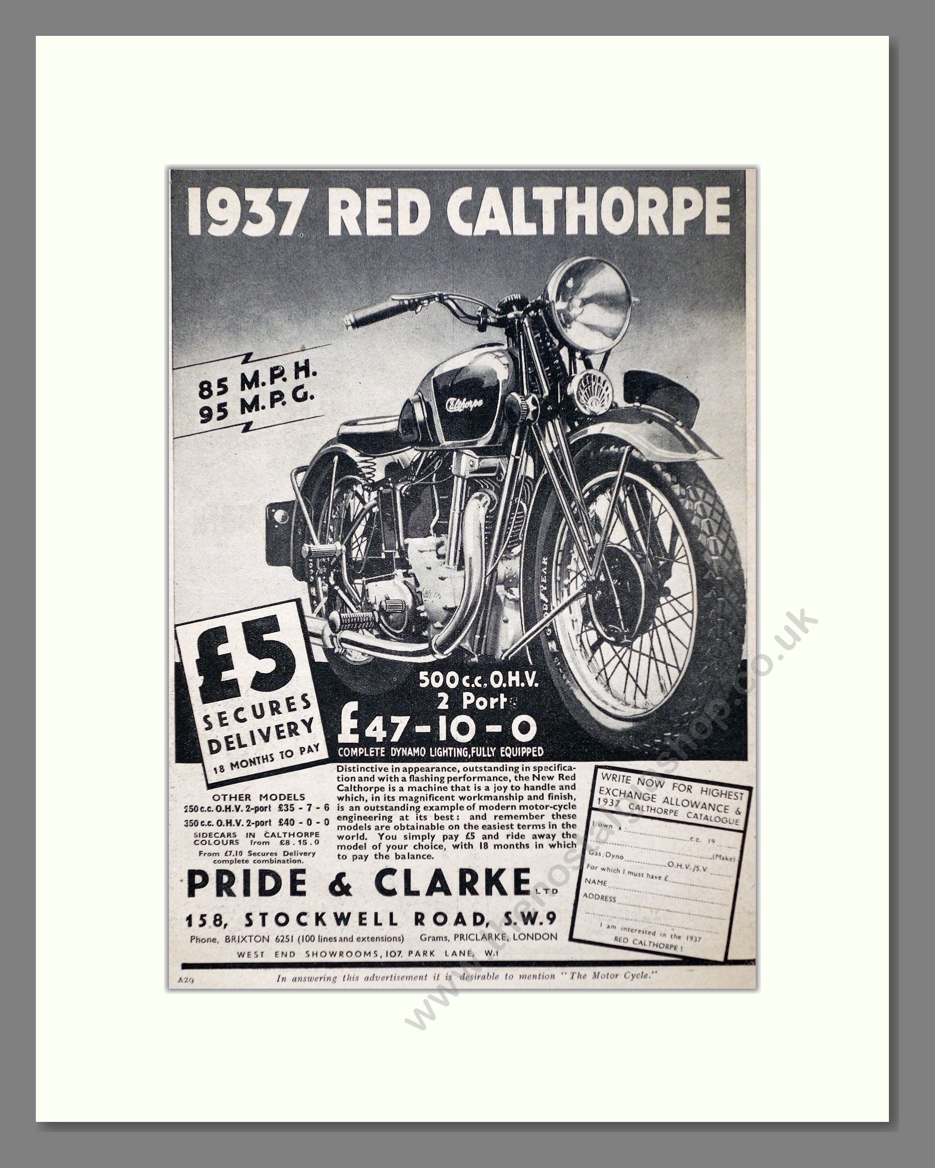 Red - Calthorpe 500cc. Vintage Advert 1937 (ref AD67382)