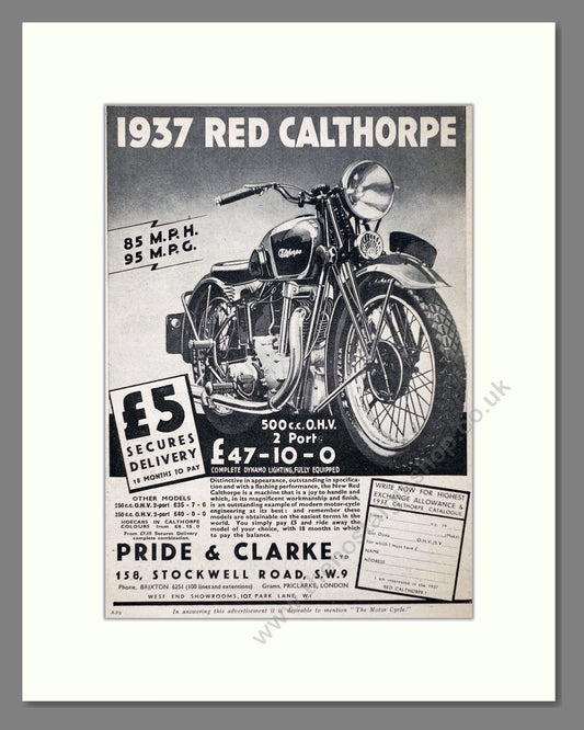 Red - Calthorpe 500cc. Vintage Advert 1937 (ref AD67382)