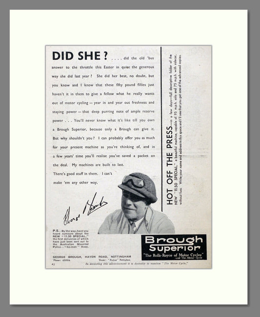 Brough - Superior. Vintage Advert 1934 (ref AD67383)
