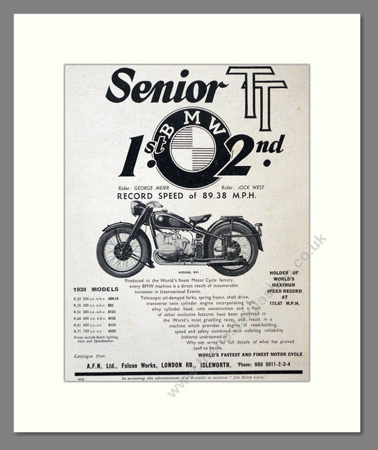 BMW - Senior TT Winner. Vintage Advert 1939 (ref AD67384)