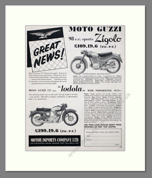 Moto Guzzi - Zigolo / Lodola. Vintage Advert 1958 (ref AD67390)