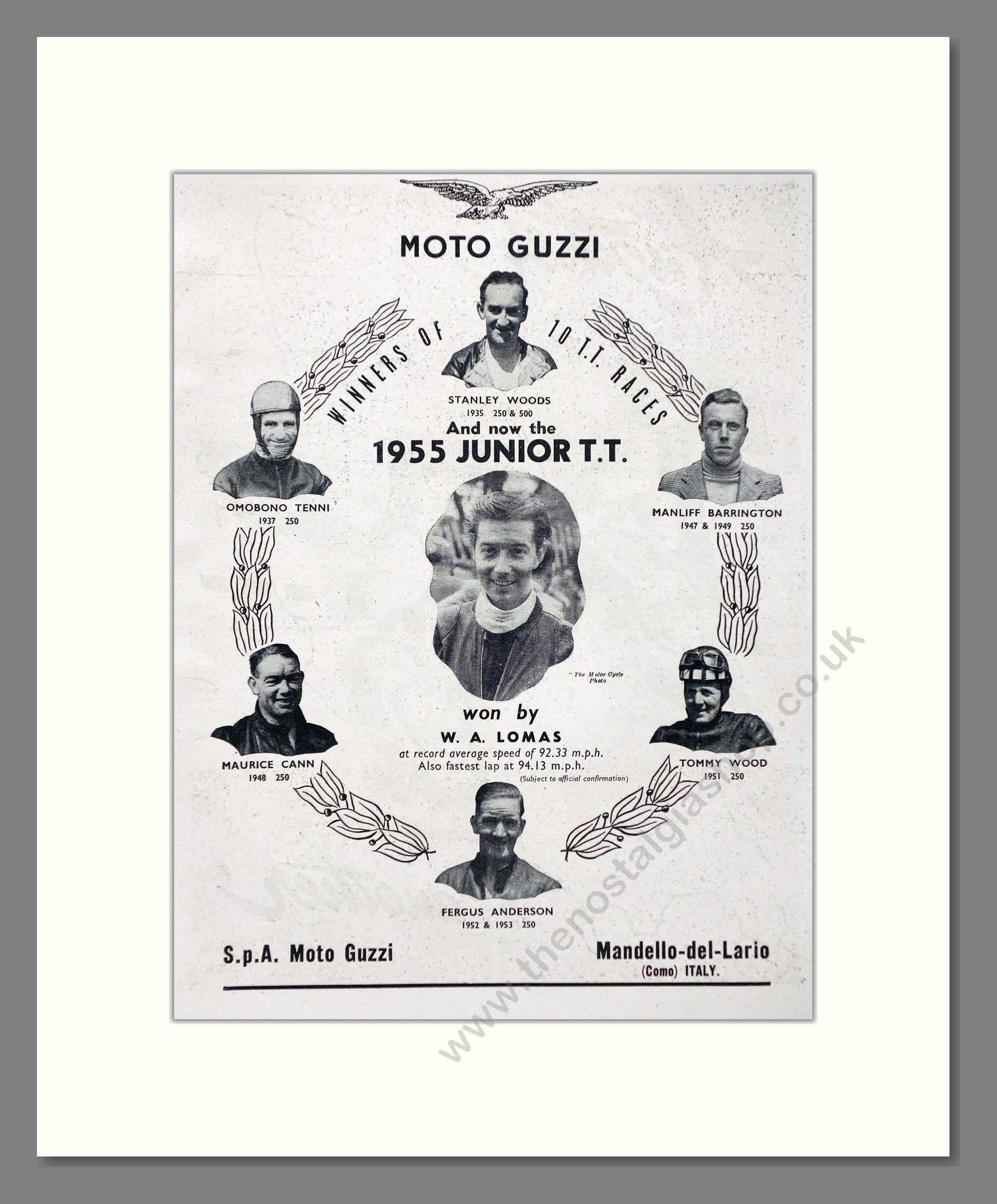 Moto Guzzi - Junior TT Winner. Vintage Advert 1955 (ref AD67391)