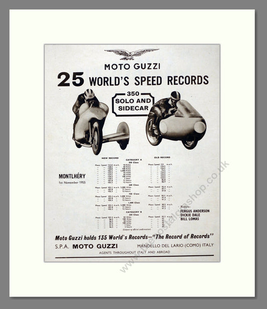 Moto Guzzi - 25 World Speed Records. Vintage Advert 1955 (ref AD67392)