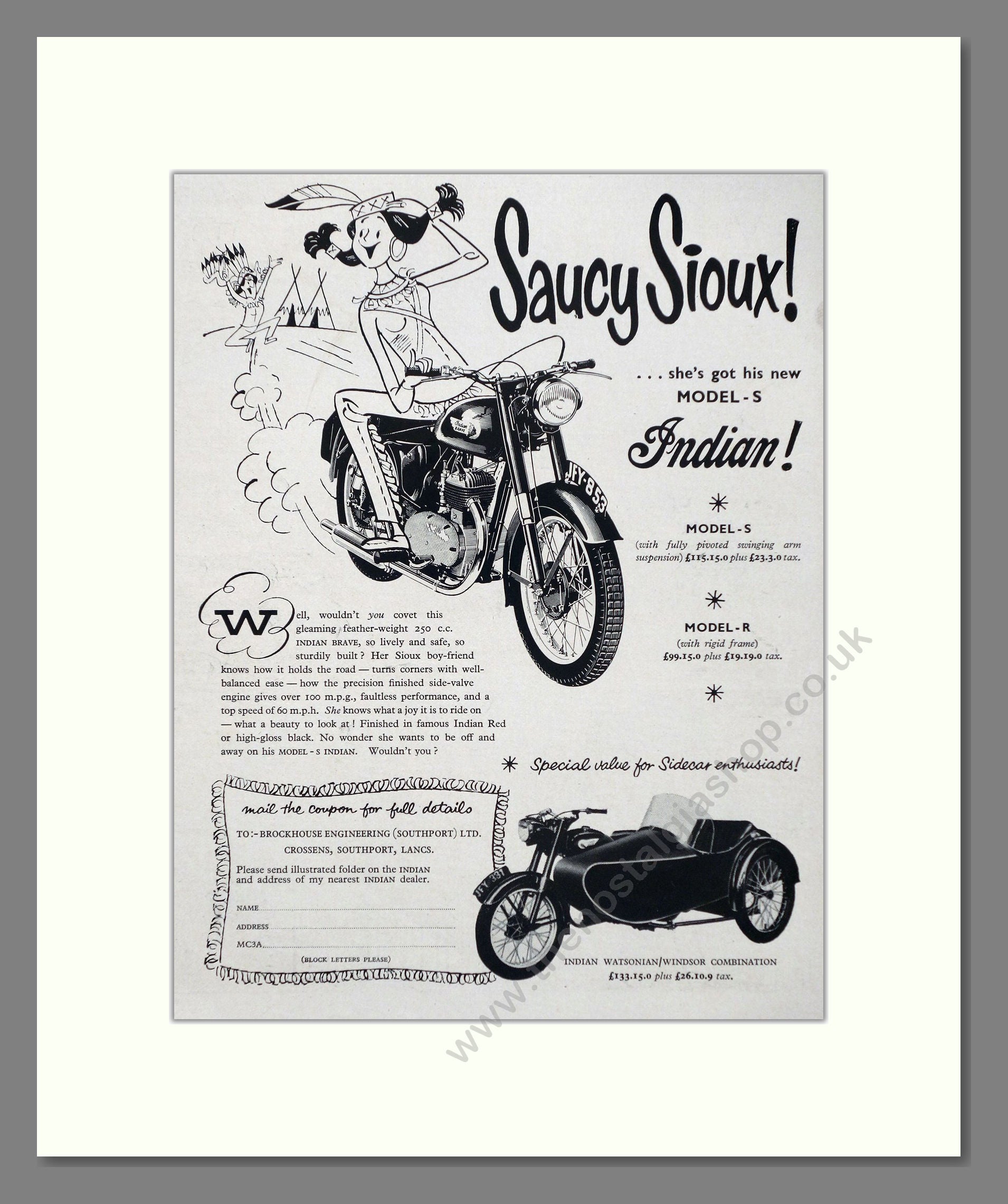 Indian - Model S / Model R. Vintage Advert 1955 (ref AD67394)