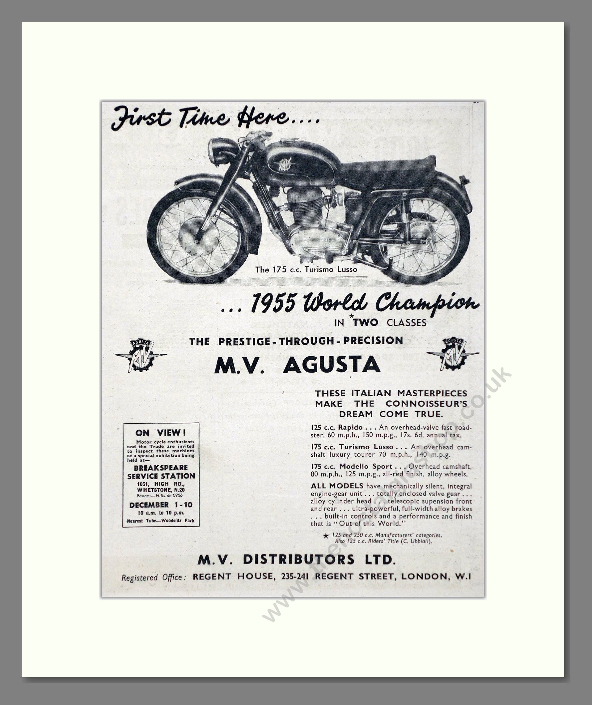 MV Agusta - Turismo Lusso. Vintage Advert 1955 (ref AD67396)