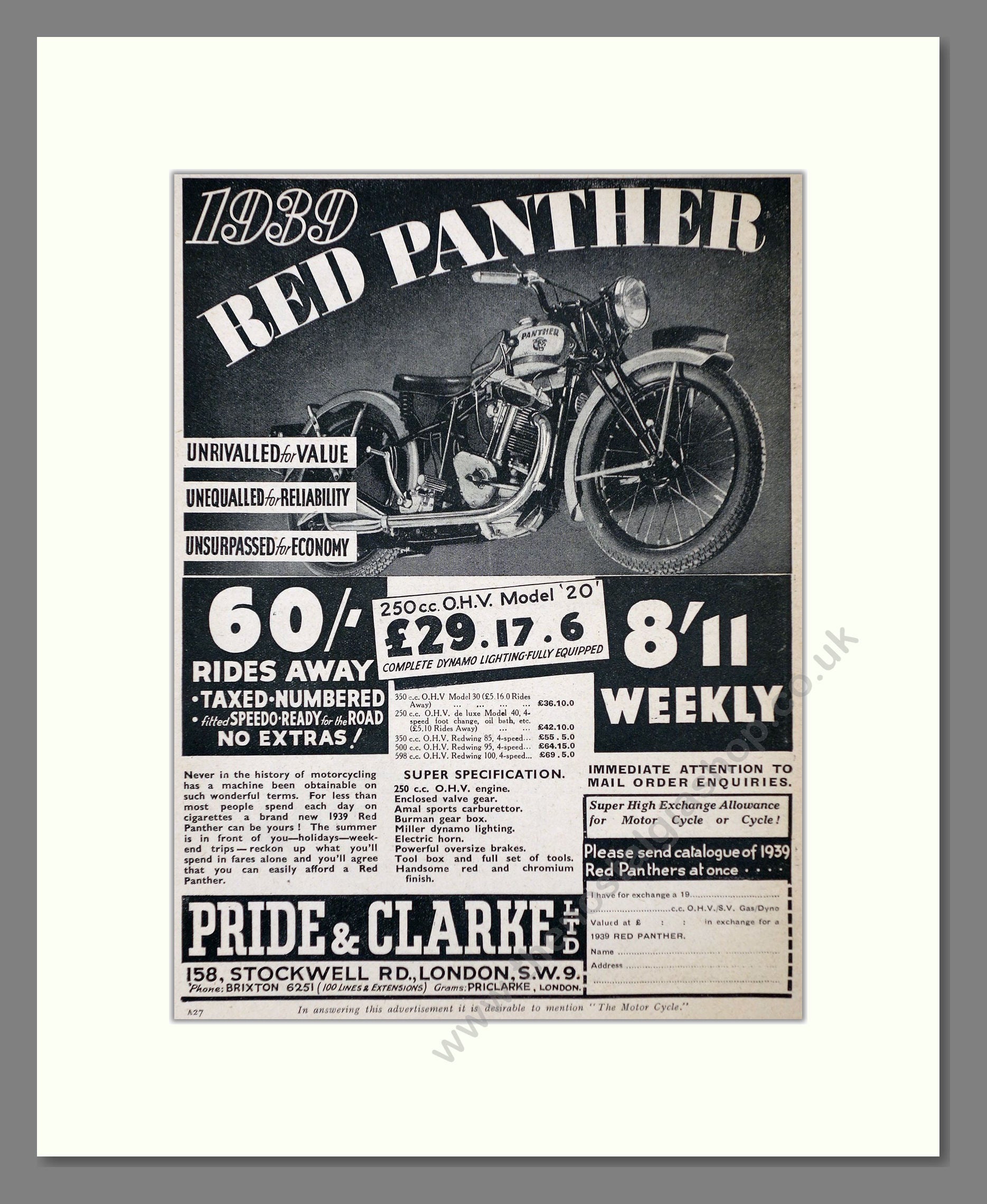 Red Panther - Model 20. Vintage Advert 1939 (ref AD67399)