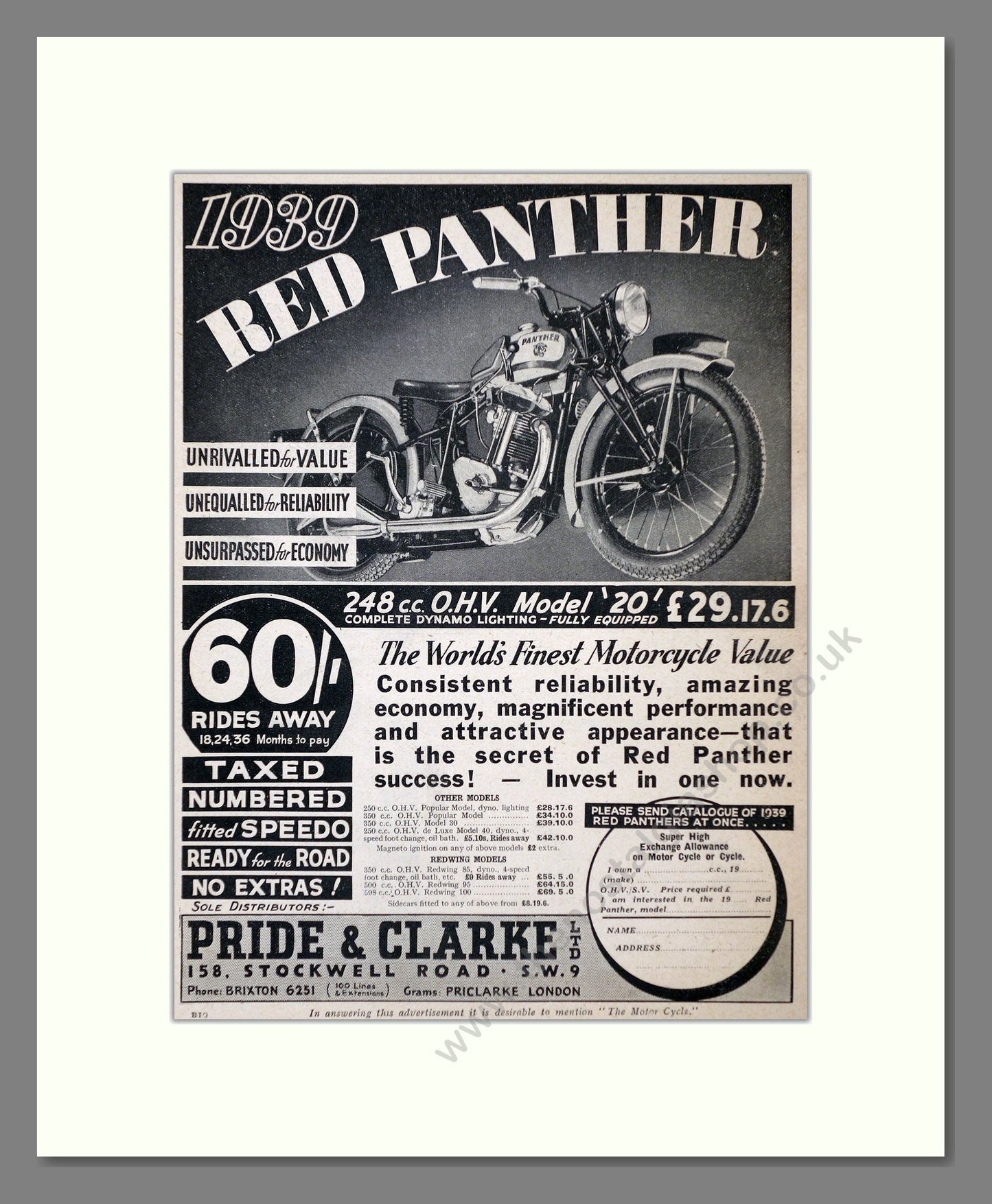 Red Panther - Model 20. Vintage Advert 1939 (ref AD67400)