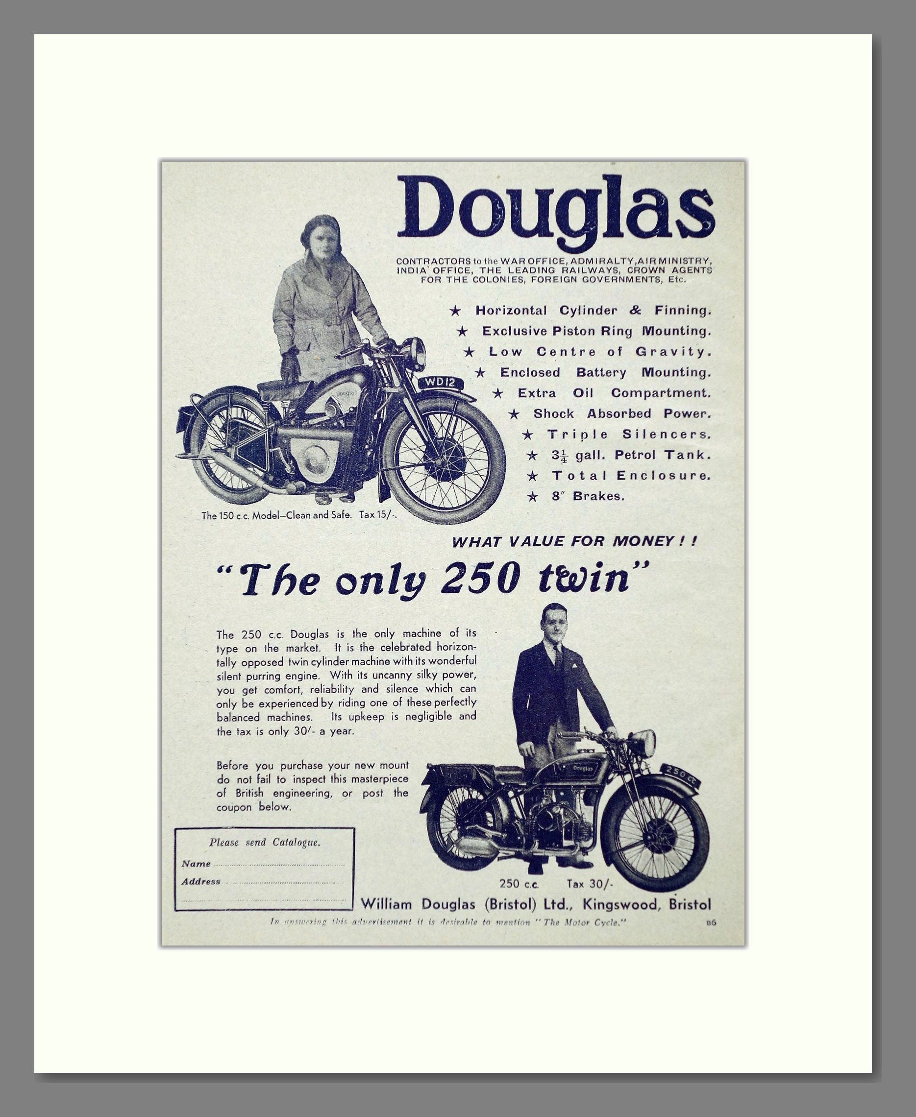 Douglas - 250 Twin. Vintage Advert 1934 (ref AD67403)