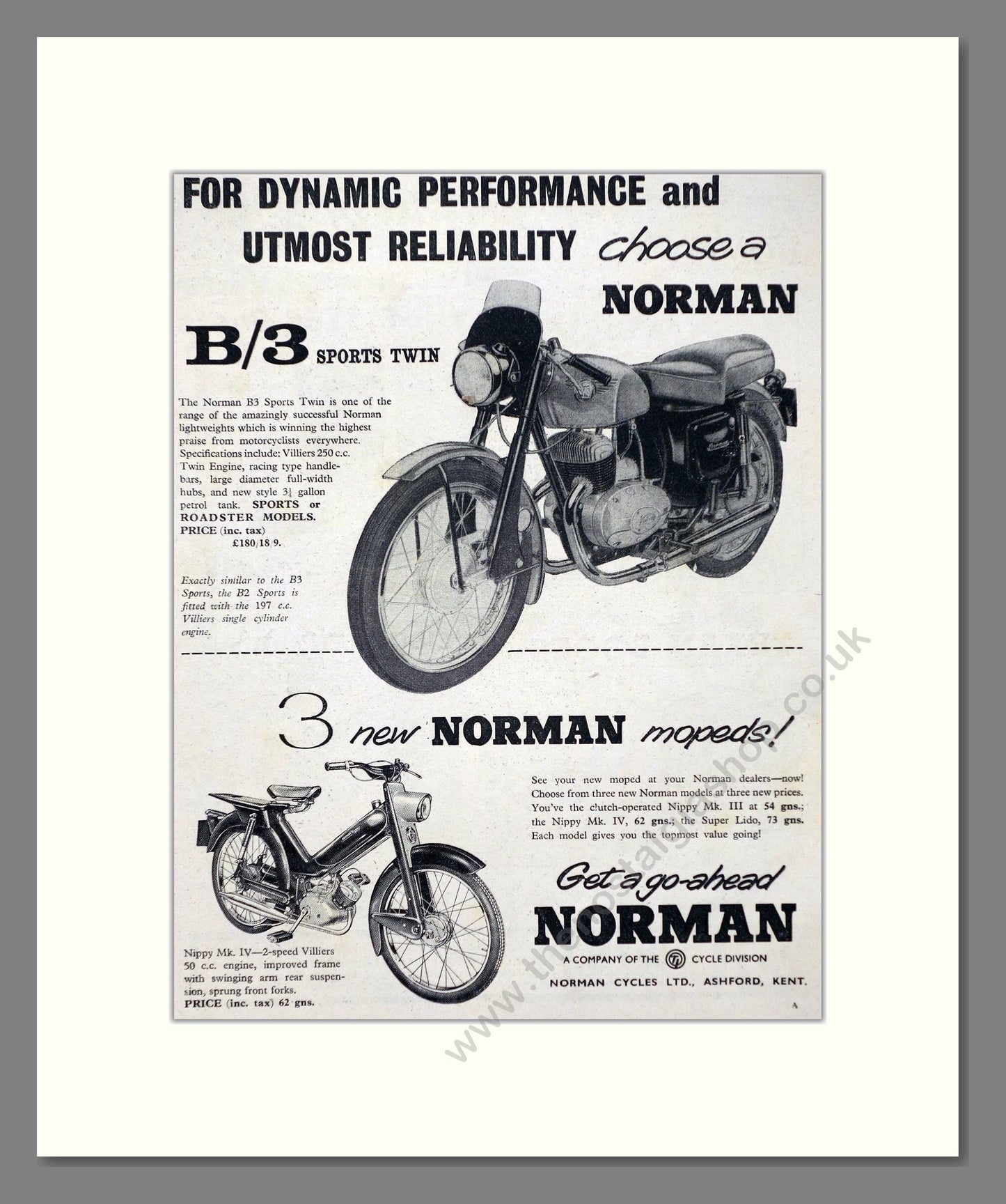 Norman - B/3 Sports Twin / Mopeds. Vintage Advert 1959 (ref AD67405)