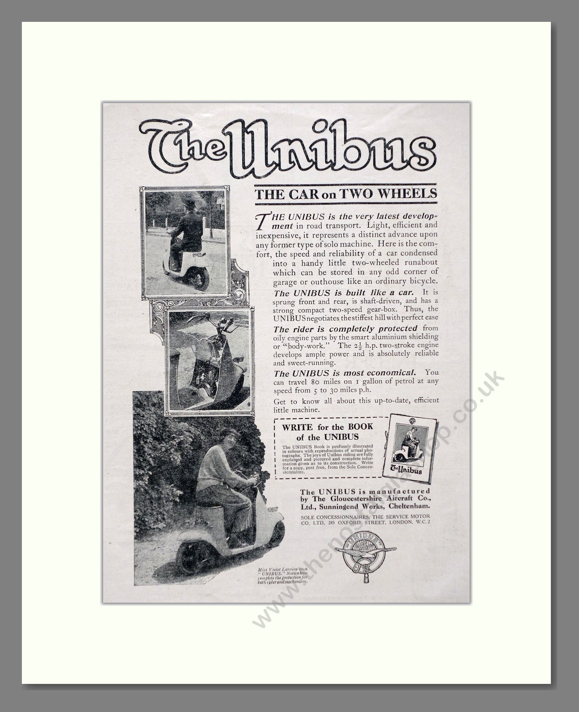 Unibus - Car On Two Wheels. Vintage Advert 1920 (ref AD67407)