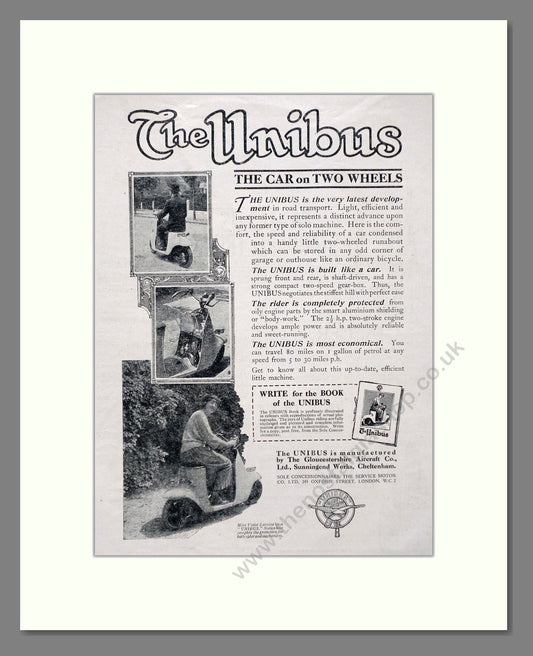 Unibus - Car On Two Wheels. Vintage Advert 1920 (ref AD67407)