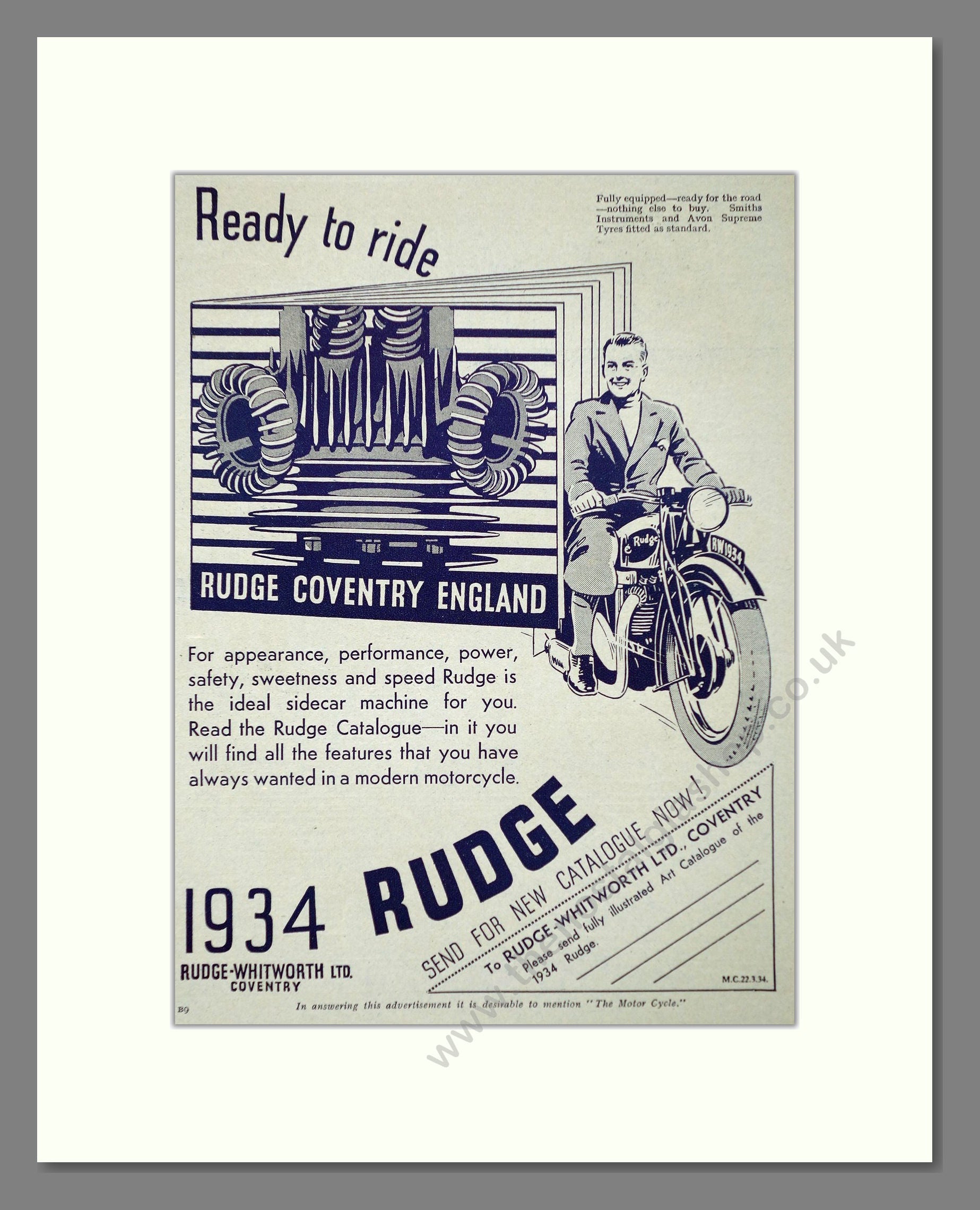 Rudge - Ready To Ride. Vintage Advert 1934 (ref AD67413)