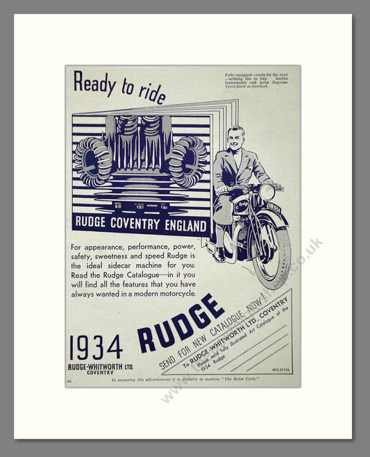 Rudge - Ready To Ride. Vintage Advert 1934 (ref AD67413)