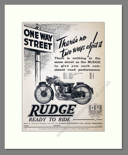 Rudge - Ready To Ride. Vintage Advert 1939 (ref AD67415)