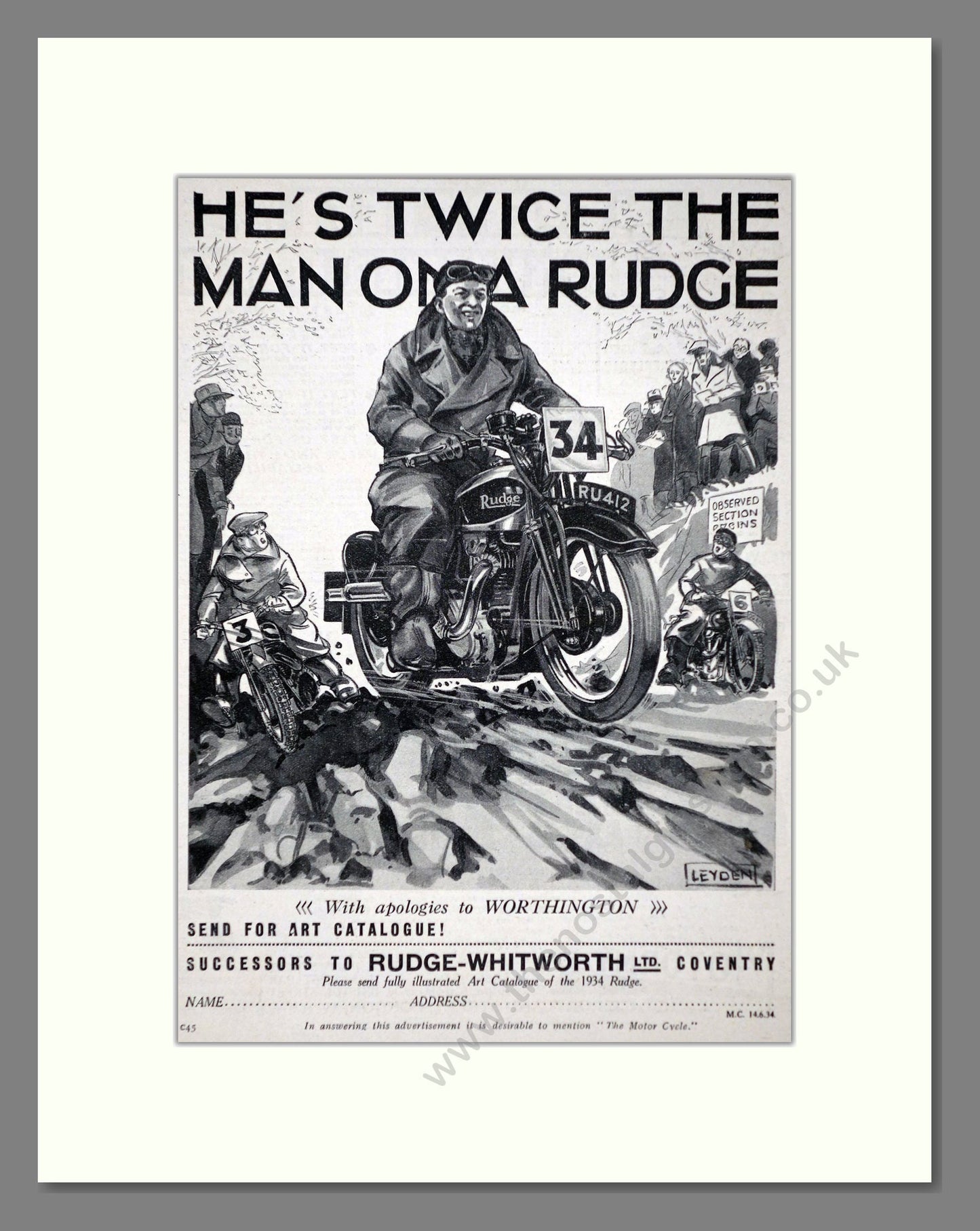 Rudge - Twice The Man. Vintage Advert 1934 (ref AD67417)