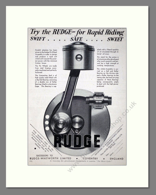 Rudge - Swift Safe Sweet. Vintage Advert 1934 (ref AD67419)