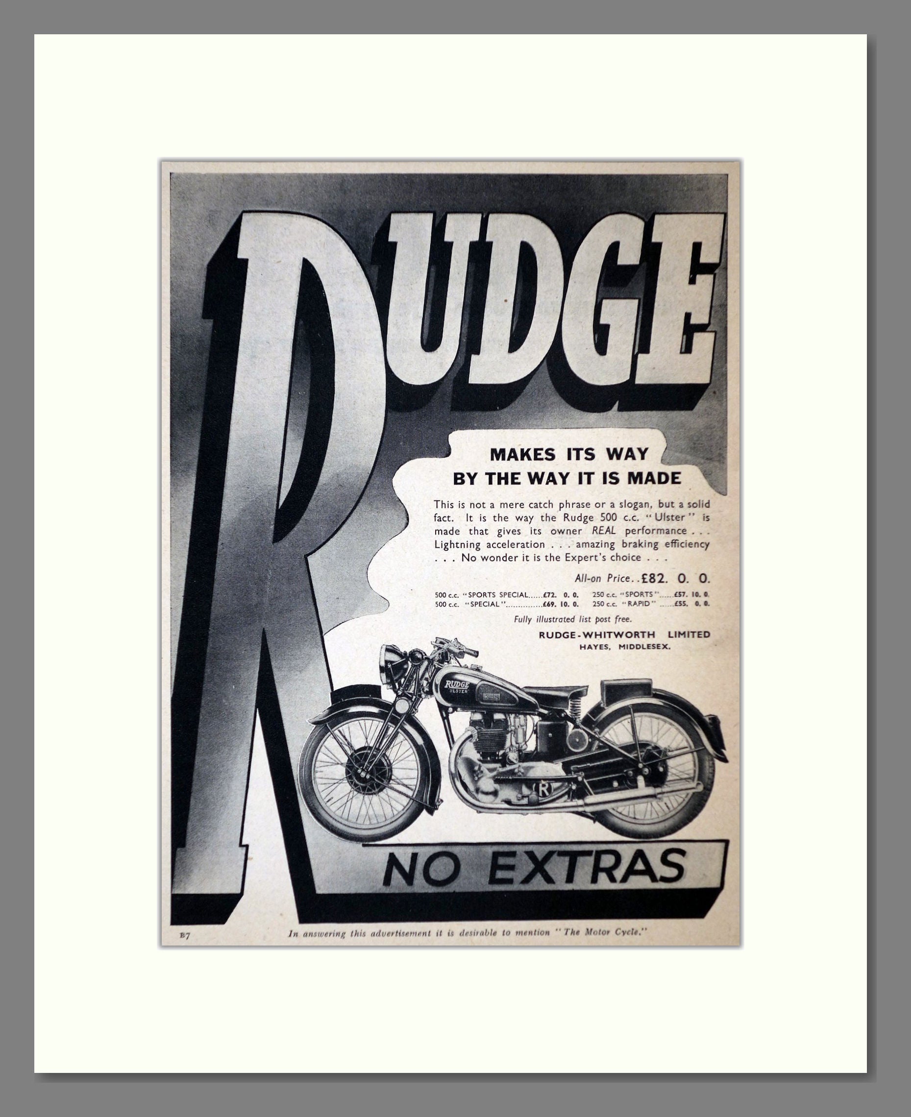 Rudge - Ulster. Vintage Advert 1939 (ref AD67420)