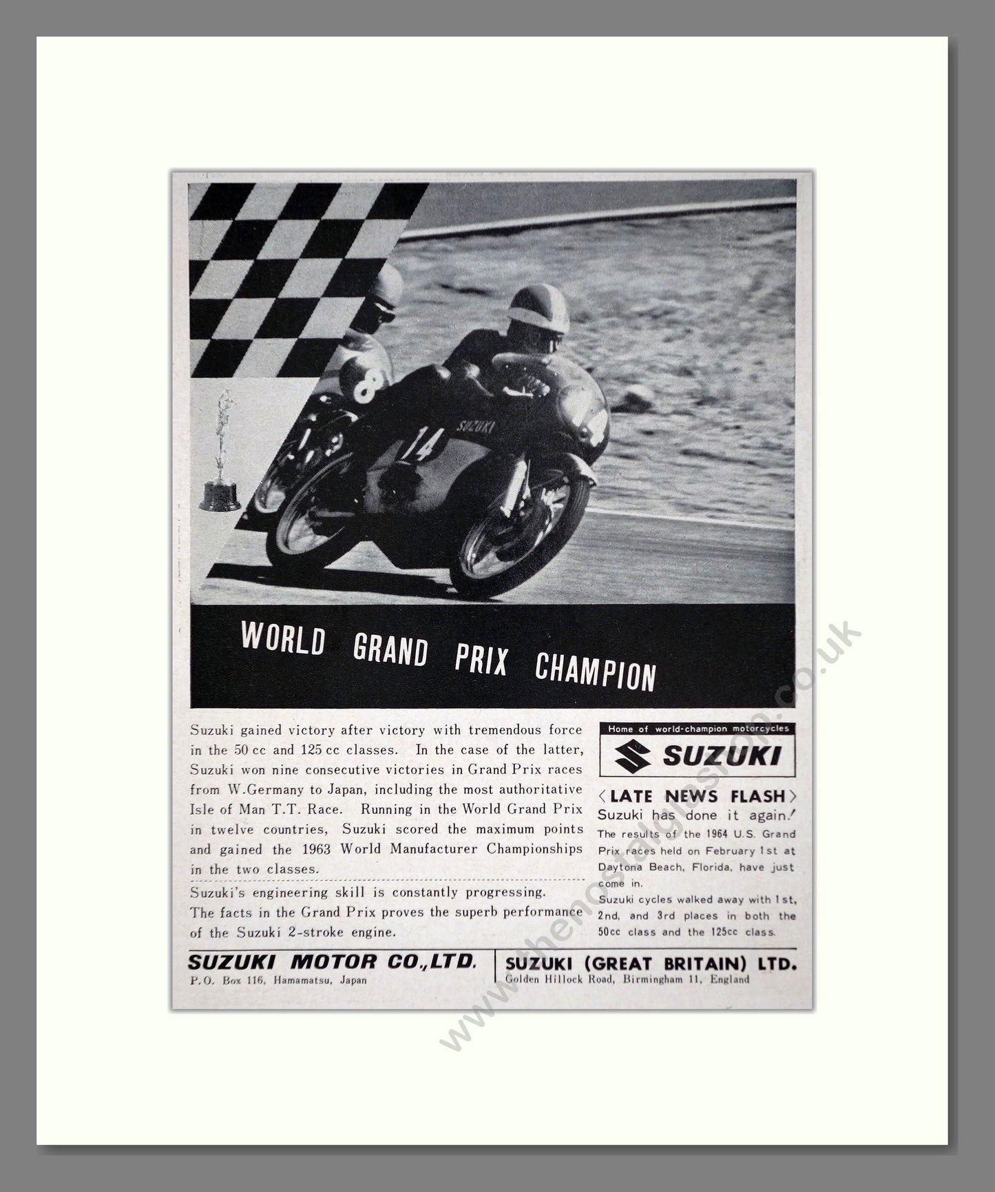 Suzuki - World Grand Prix Champion. Vintage Advert 1964 (ref AD67421)