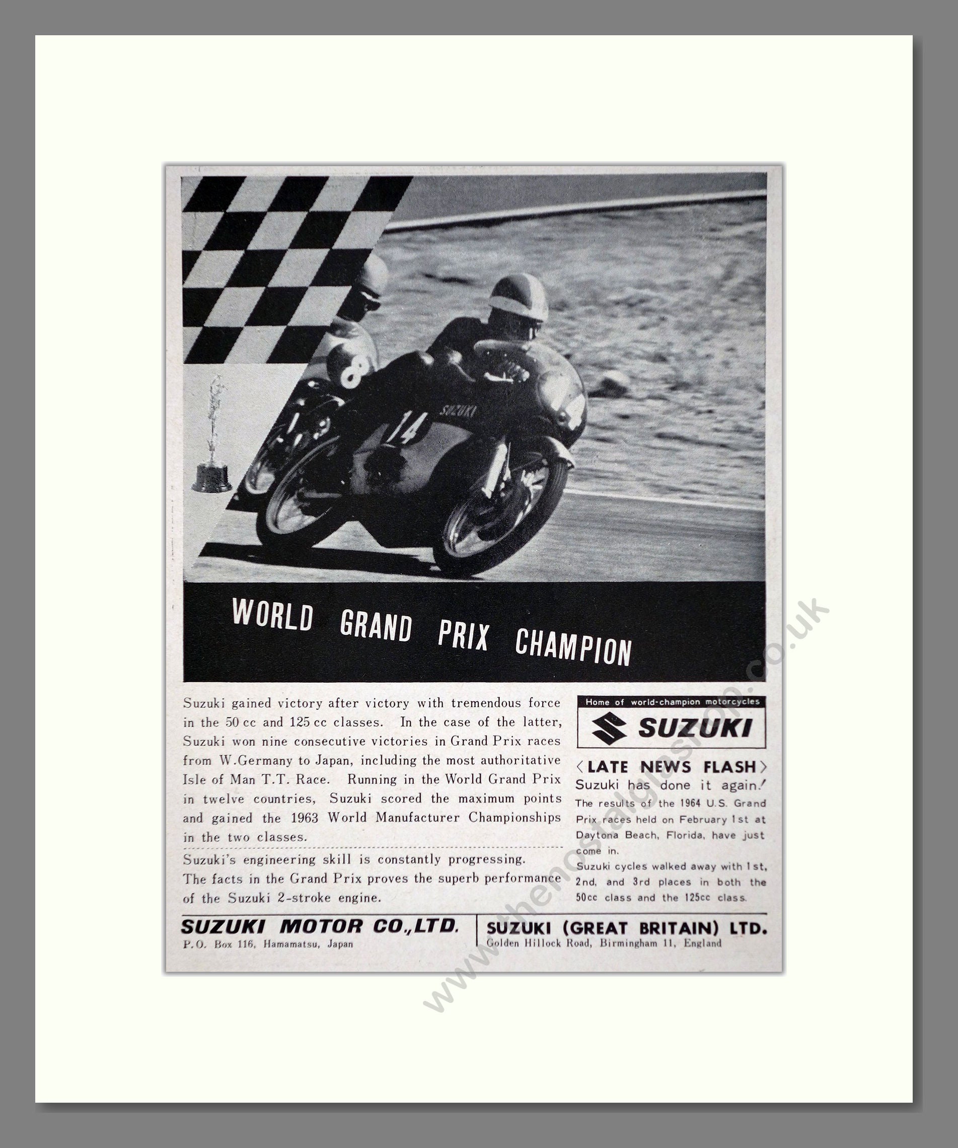 Suzuki - World Grand Prix Champion. Vintage Advert 1964 (ref AD67421)