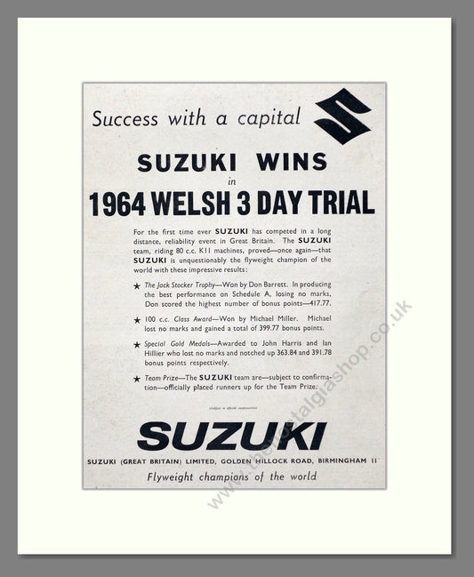 Suzuki - Welsh 3 Day Trial Winner. Vintage Advert 1964 (ref AD67423)