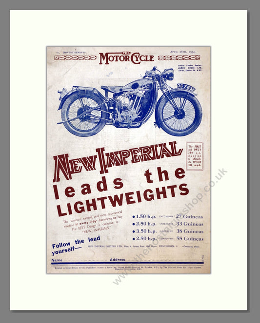 New Imperial - Leads The Lightweights. Vintage Advert 1934 (ref AD67425)