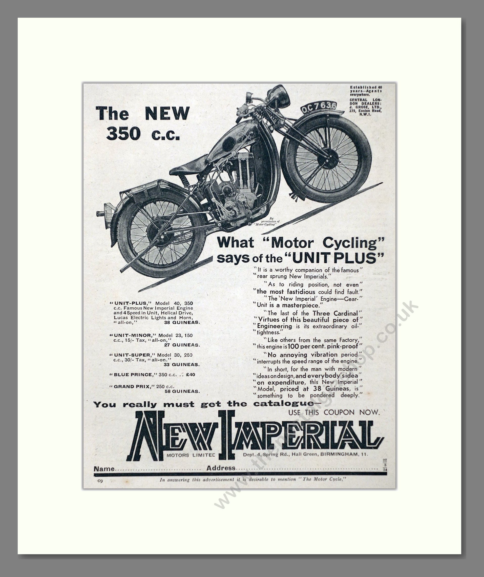 New Imperial - Unit Plus. Vintage Advert 1934 (ref AD67426)