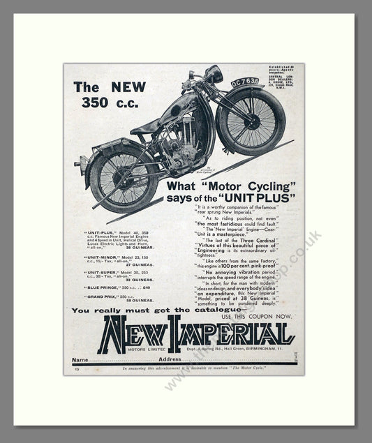 New Imperial - Unit Plus. Vintage Advert 1934 (ref AD67426)