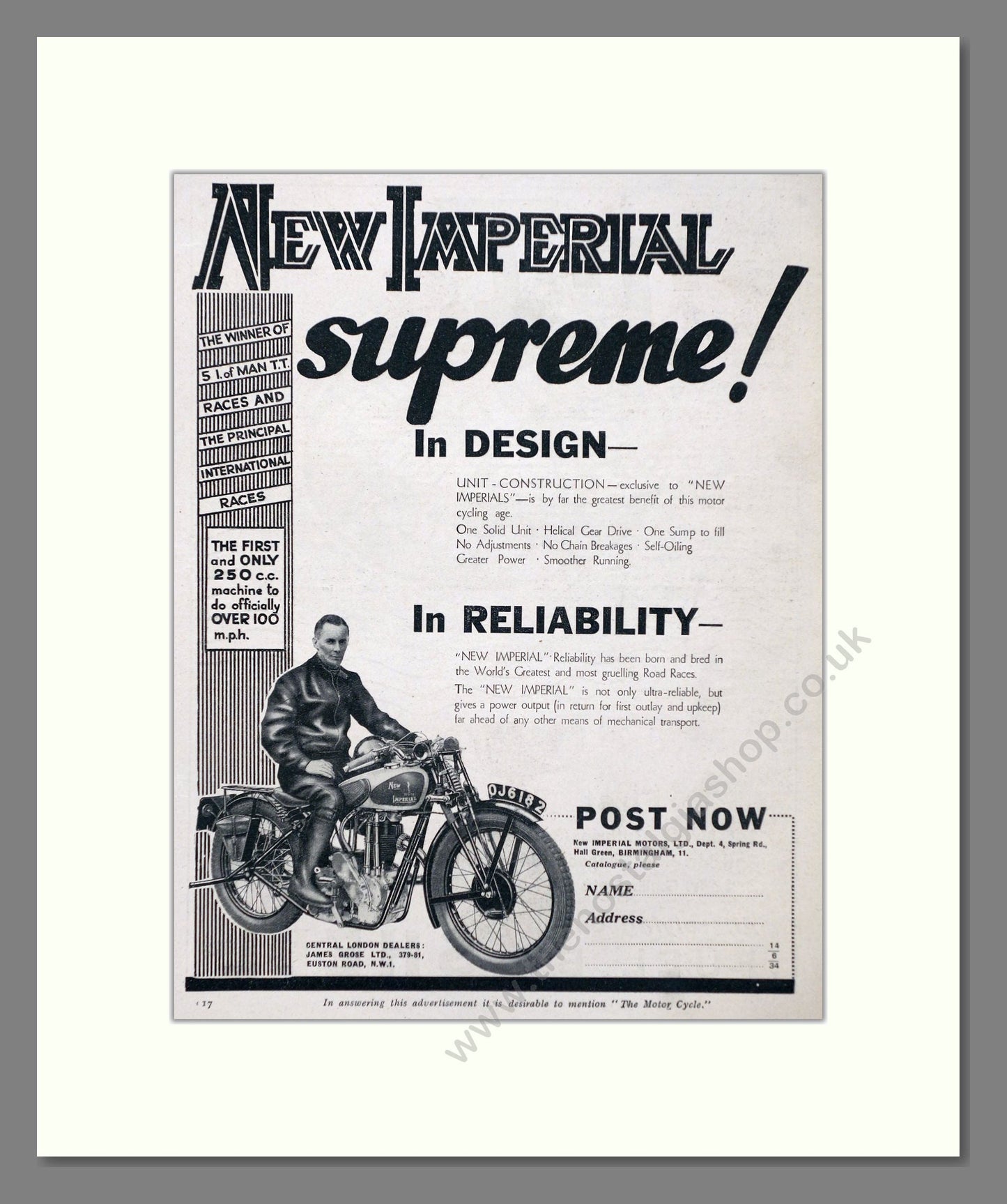 New Imperial - Supreme Design And Reliability. Vintage Advert 1934 (ref AD67428)