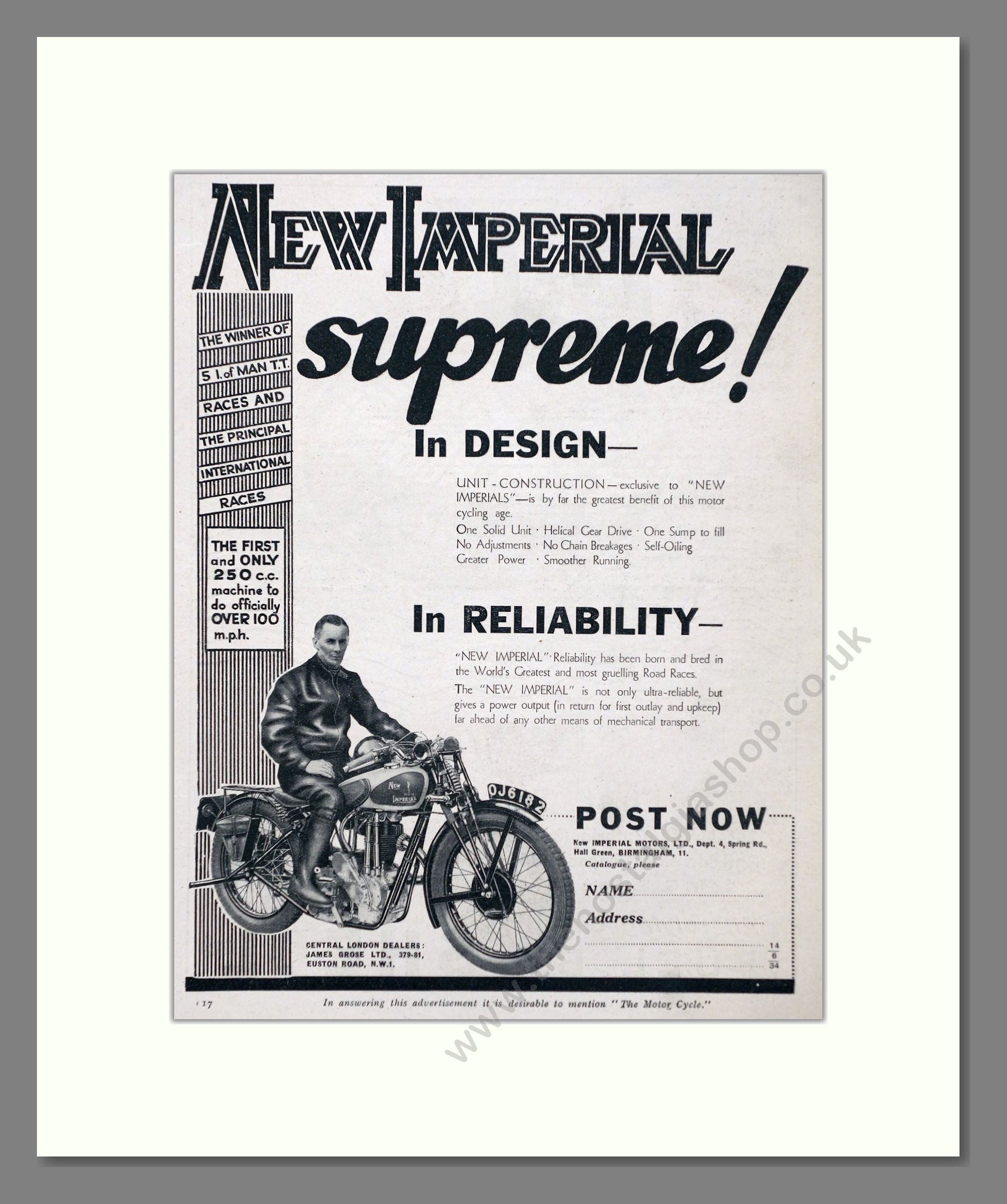 New Imperial - Supreme Design And Reliability. Vintage Advert 1934 (ref AD67428)