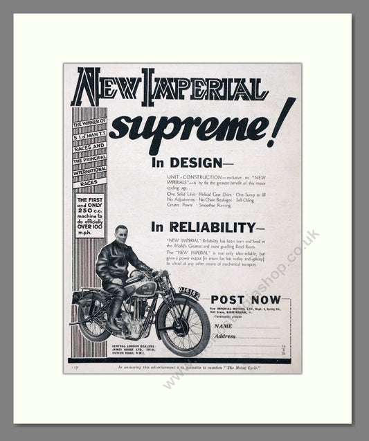 New Imperial - Supreme Design And Reliability. Vintage Advert 1934 (ref AD67428)