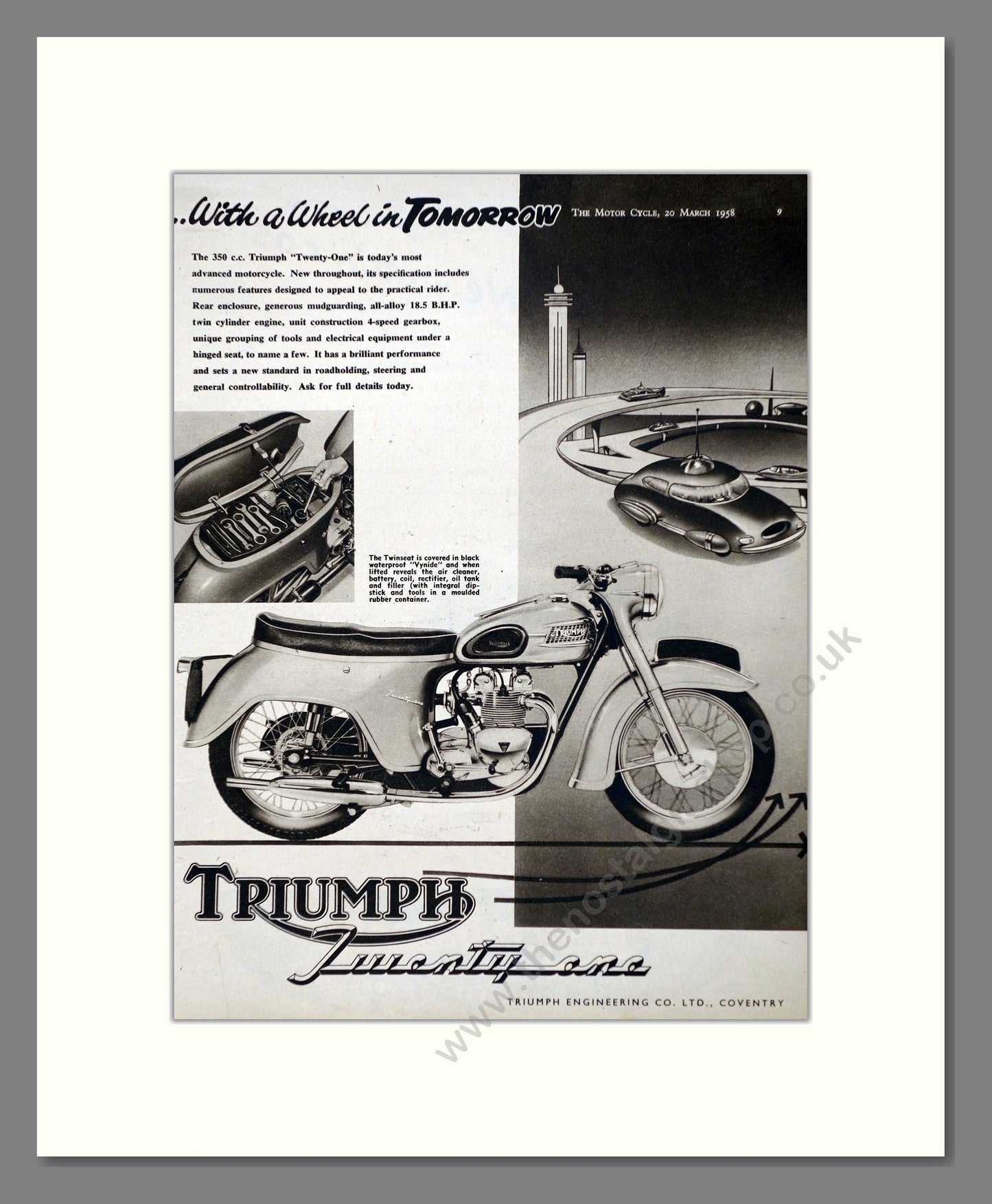 Triumph - Twenty One. Vintage Advert 1958 (ref AD67430)