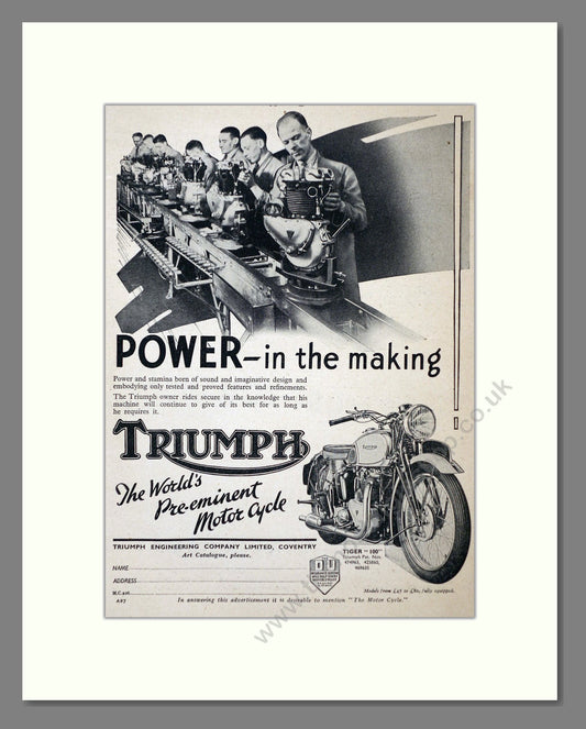 Triumph - Tiger Power In The Making. Vintage Advert 1939 (ref AD67434)