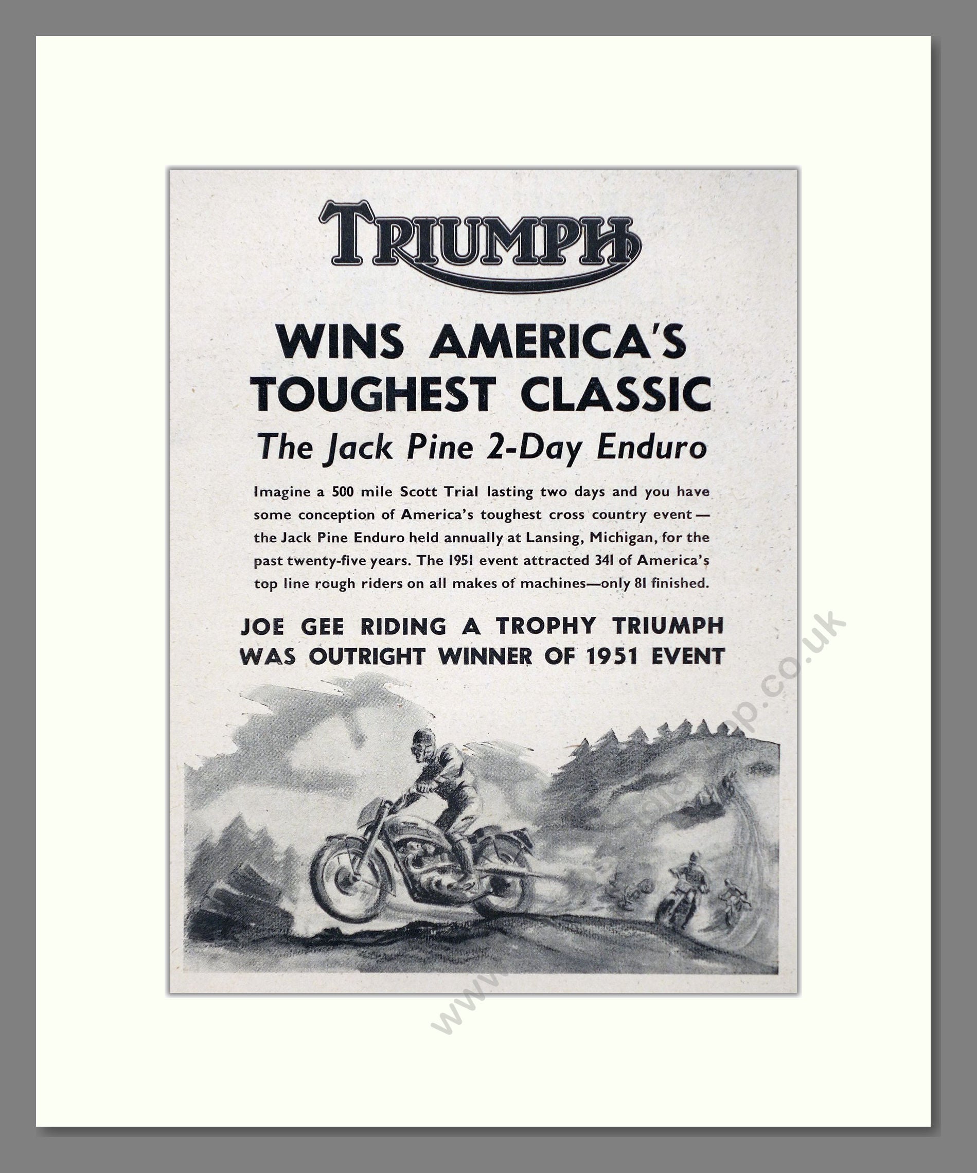 Triumph - Jack Pine Enduro Winner. Vintage Advert 1951 (ref AD67441)