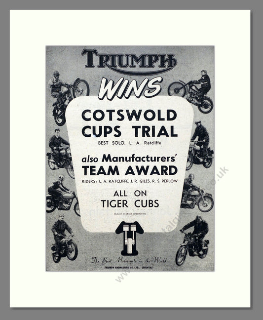 Triumph - Cotswold Cup Winner. Vintage Advert 1959 (ref AD67443)